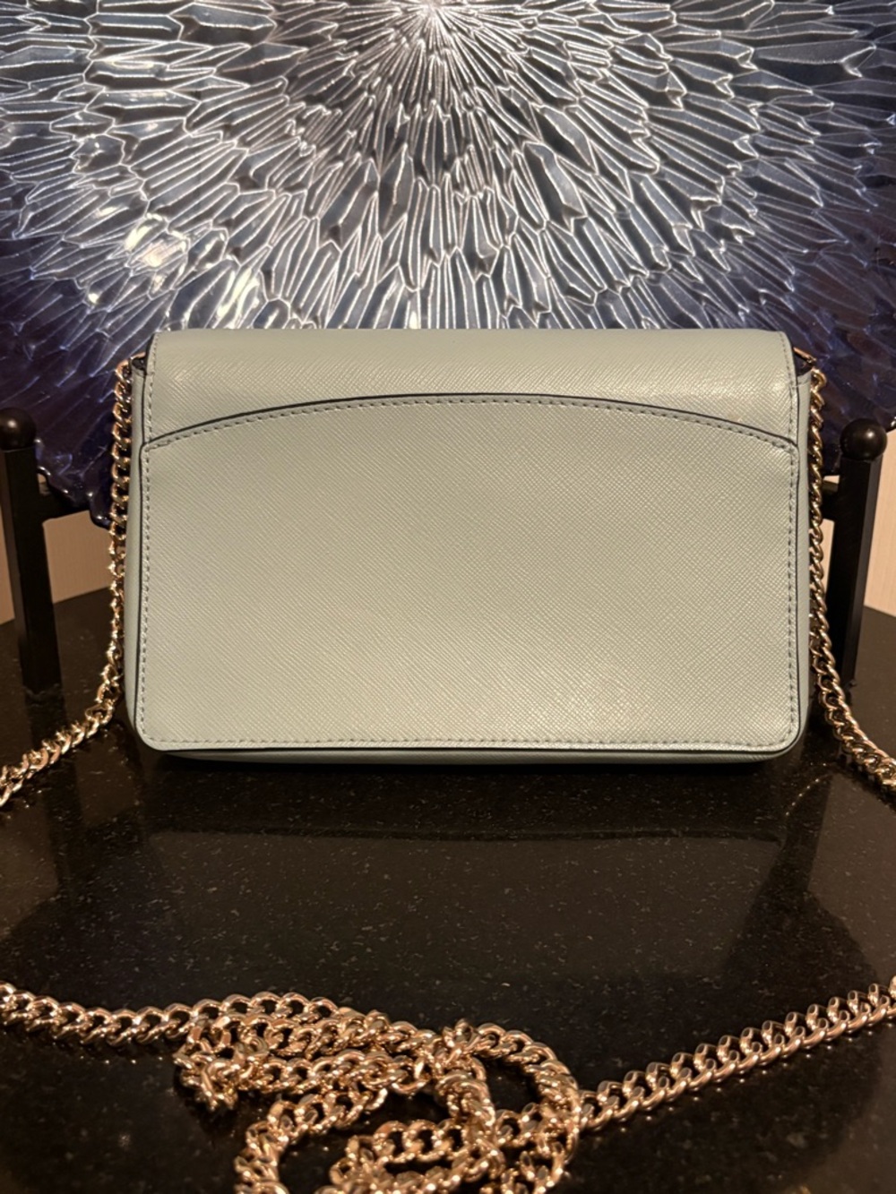 Kate Spade Small Light Blue Leather Crossbody Bag w/ Chain Strap - Picture 3 of 9